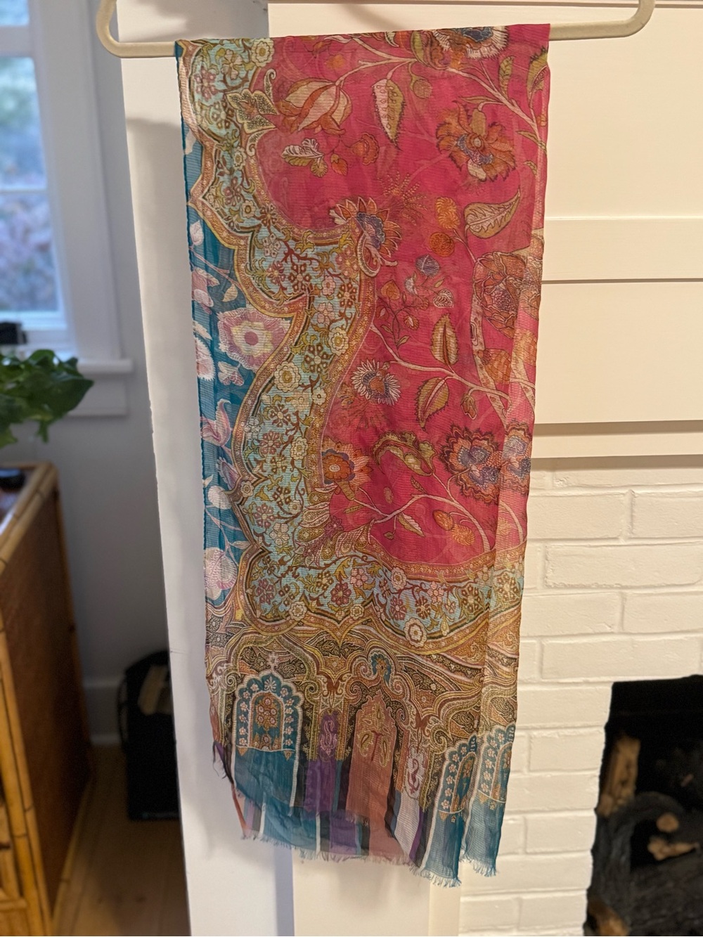 Etro Milano Multicolor Floral Paisley Silk-Blend Scarf - Pink, Blue, Gold
